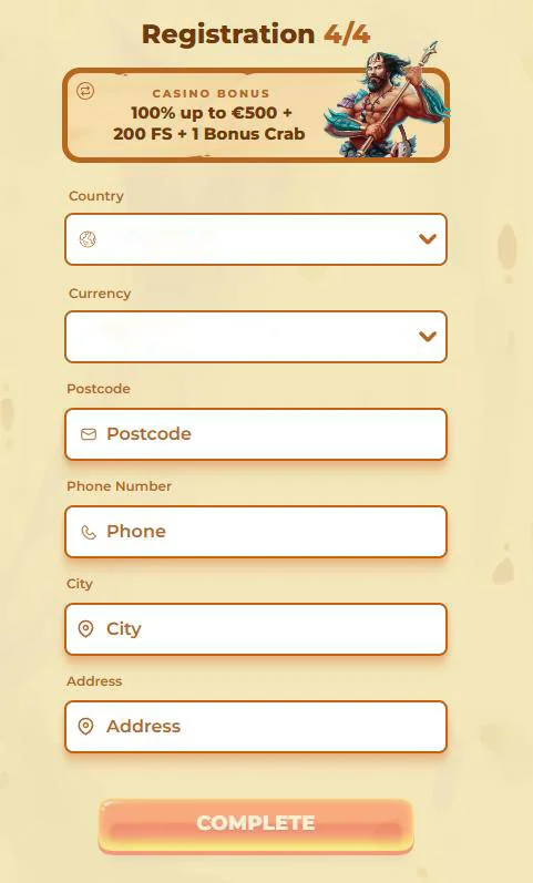 Registration form 1 posido casino