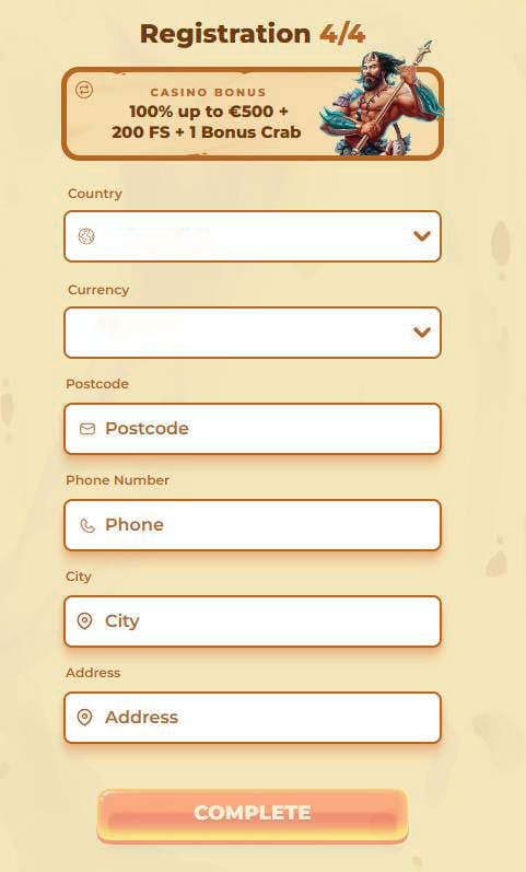 Registračný formulár 1 posido casino